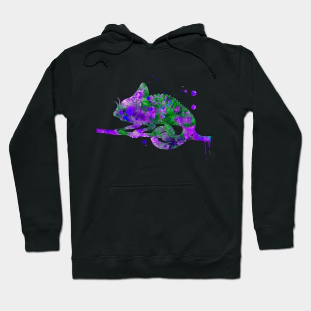 Chameleon Watercolor Painting Green Purple Hoodie by Miao Miao Design